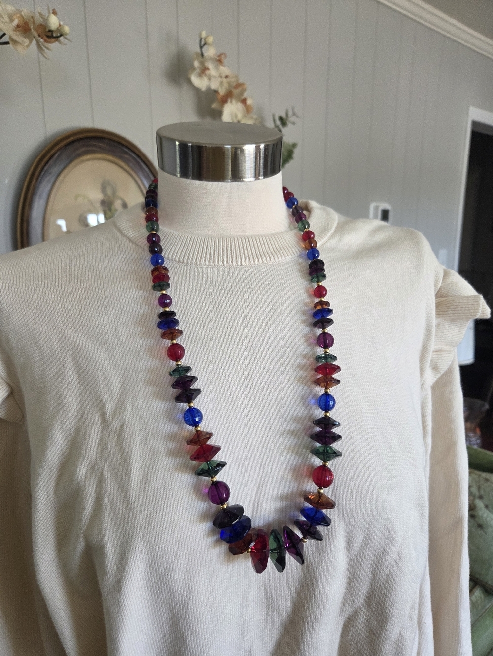 Vintage Handmade Multicolor Plastic Bead Necklace - Women Jewelry